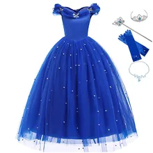 女の子シンデレラプリンセスドレスエレガントなブルー Frocks 夏の夜のウエディングドレスアップ女フォーマルパーティー衣装(China)