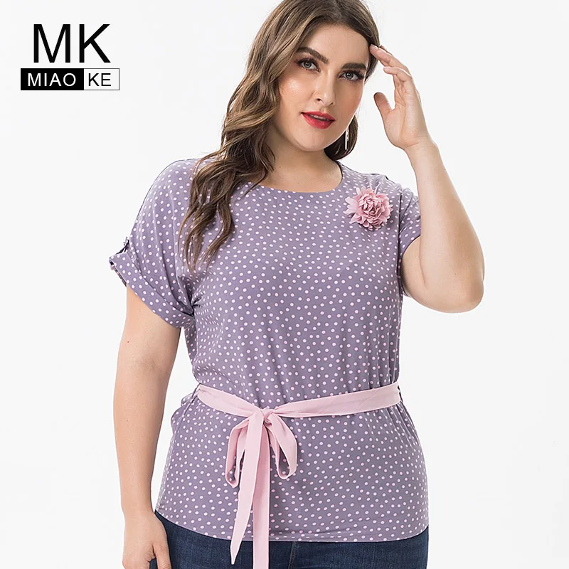 

Miaoke 2019 Summer ladies Plus Size Pink Chiffon tops and blouses womens Clothing elegantes female short sleeve shirts