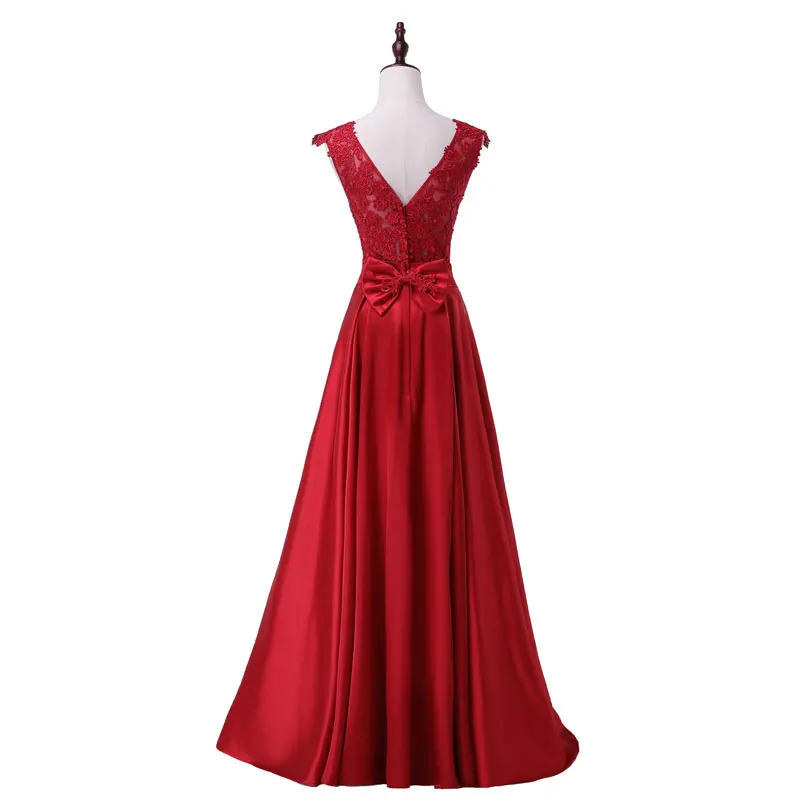 New arrival party evening dresses Long dress Vestido de Festa A-line appliques gown sexy V-opening sexy back prom party frock