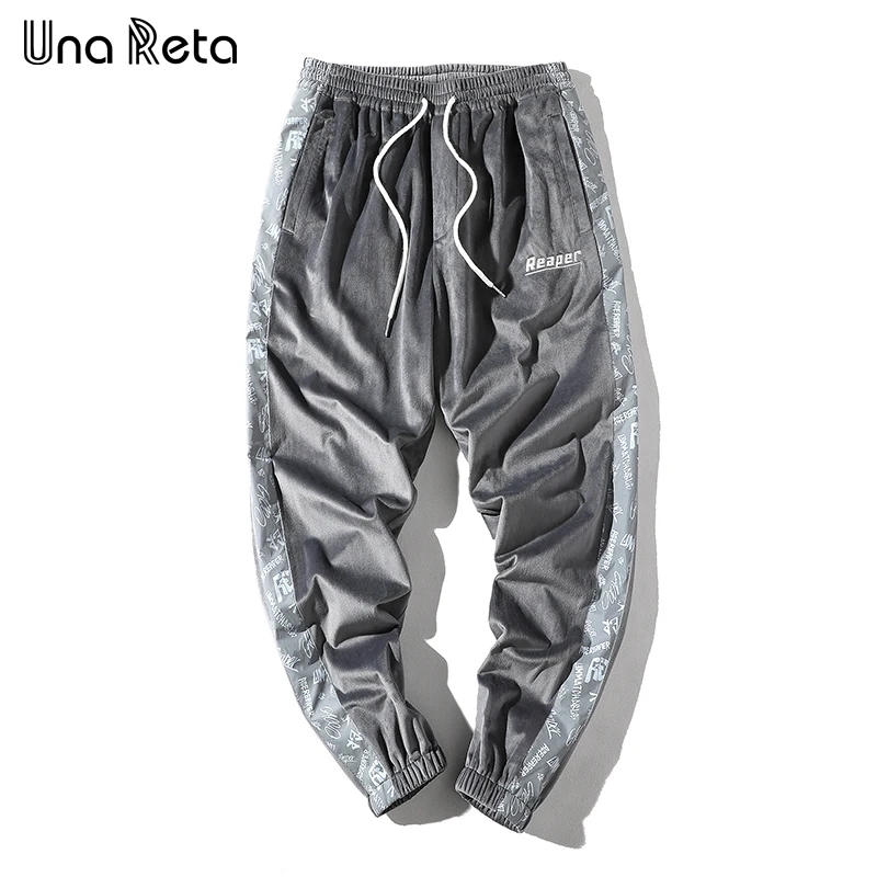 Una Reta хип-хоп брюки мужские новые модные штаны для фитнеса мужские повседневные спортивные штаны золотые бархатные брюки с принтом сбоку уличные брюки