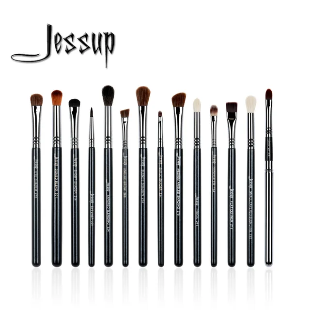 Jessup 14pcs Black/Silver High Quality Pro Makeup Brushes Set Beauty