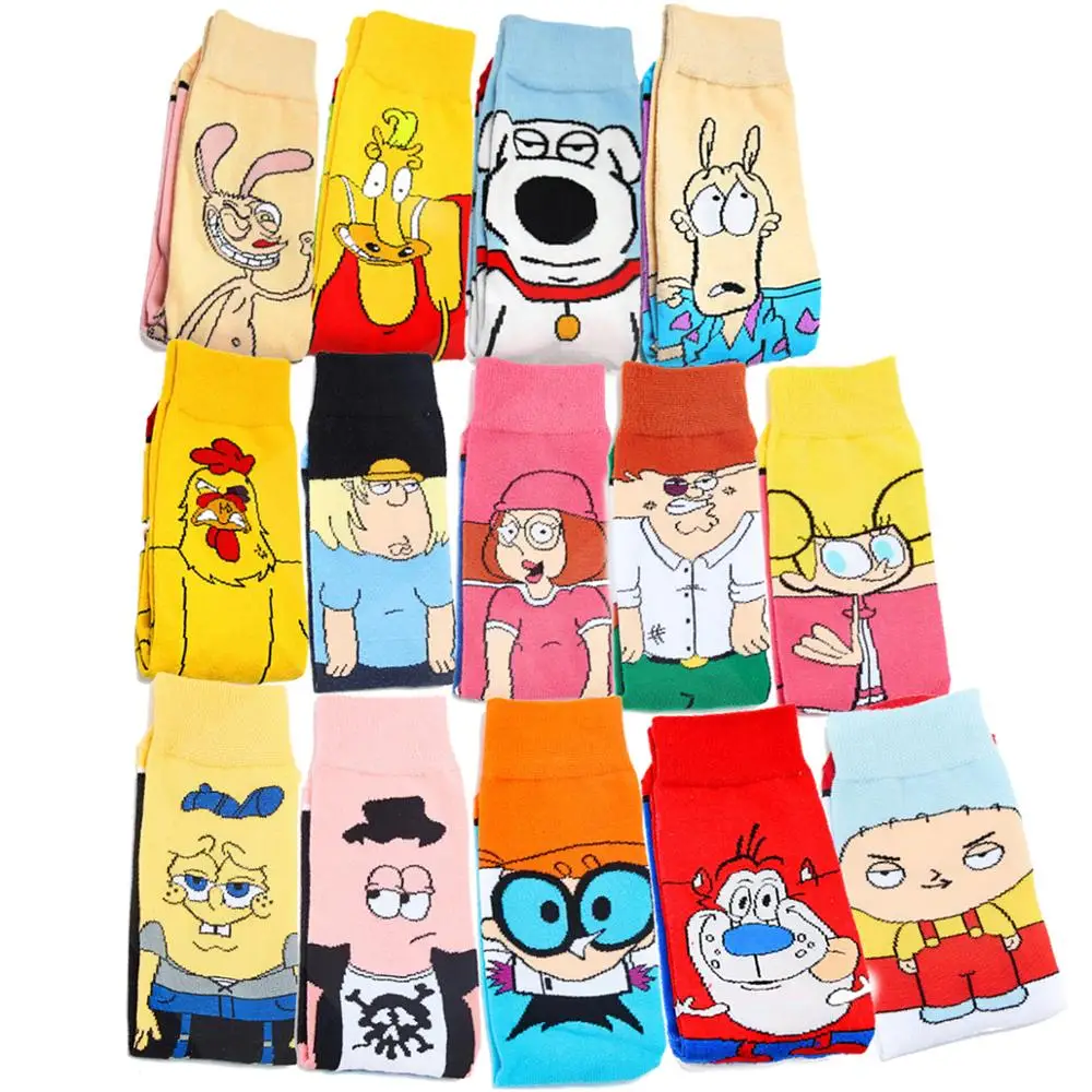 Funny Cartoon Anime Print Socks Patrick Star Fashion Personalized Novelty Men Women Comfort Breathable Pink Yellow Cotton Sock