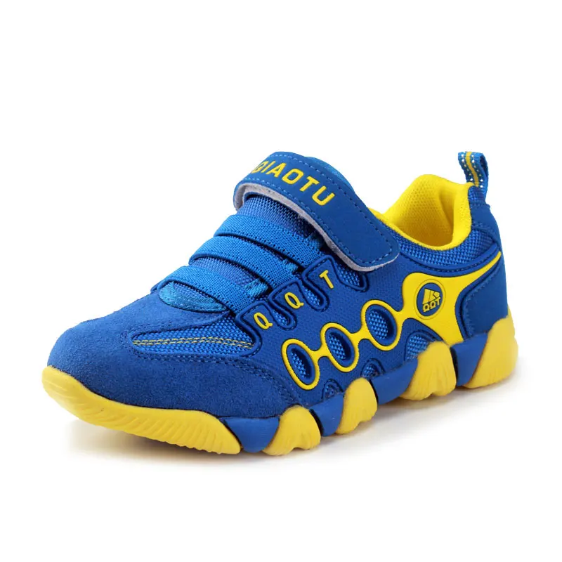 Детская обувь; кроссовки для мальчиков и девочек; детская спортивная обувь с героями мультфильмов; кожаные ботинки для мальчиков с резиновыми пуговицами; школьная обувь; европейские размеры 26-37 - Цвет: blue yellow