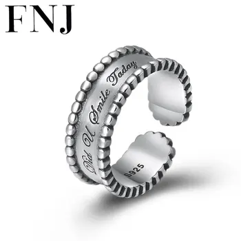 

FNJ 925 Silver Ring Jewelry Letter foot print ruler New S925 Sterling Thail Silver Rings for Women Men Adjustable Size 7-9