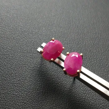 

FLZB, Fine Jewelry Earring Natural Ruby Oval 6*8mm in 925 Sterling Silver with Rose Gold Plated Simple Elegant earring for Women