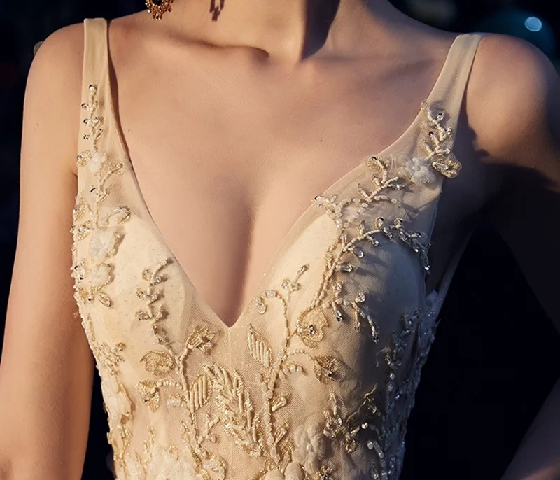 Свадебные платья Robe Mariee Princesse вышивка аппликация узоры платье невесты глубокий v-образный вырез роскошное свадебное платье TS845