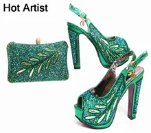 Hot Artist New Arrival Elgent Woman Shoes And Purse Set Italian Style Rhinestone High Heel Shoes And Bag Set For Party Dress G38