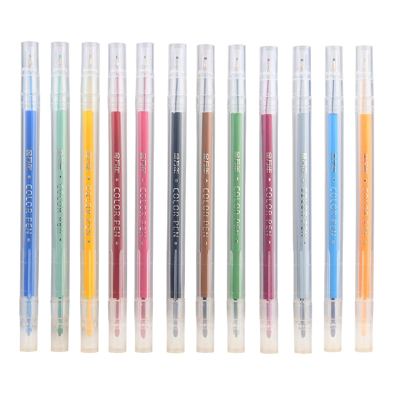 

GENVANA 12/24Color Dual Tips Marker Pen 0.5mm Fineliner Liner Writing Pens Water Based Color Pen Stationery Supplies