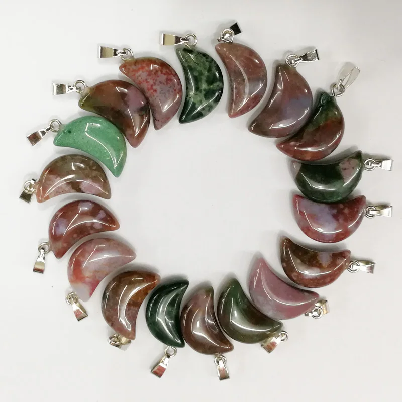 Wholesale natural india carnelian stone pendants fashion moon pendant for jewelry accessories