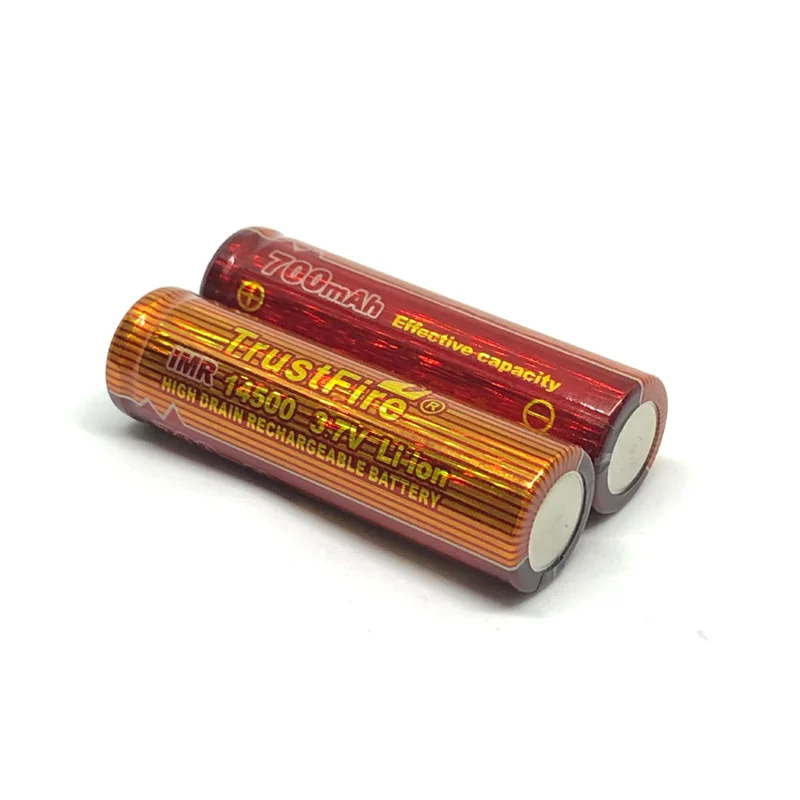 2 шт./лот Trustfire IMR 14500 3,7 в 700 мАч перезаряжаемая батарея литий-ионные батареи высокого стока для светодиодных фонарей фонарь