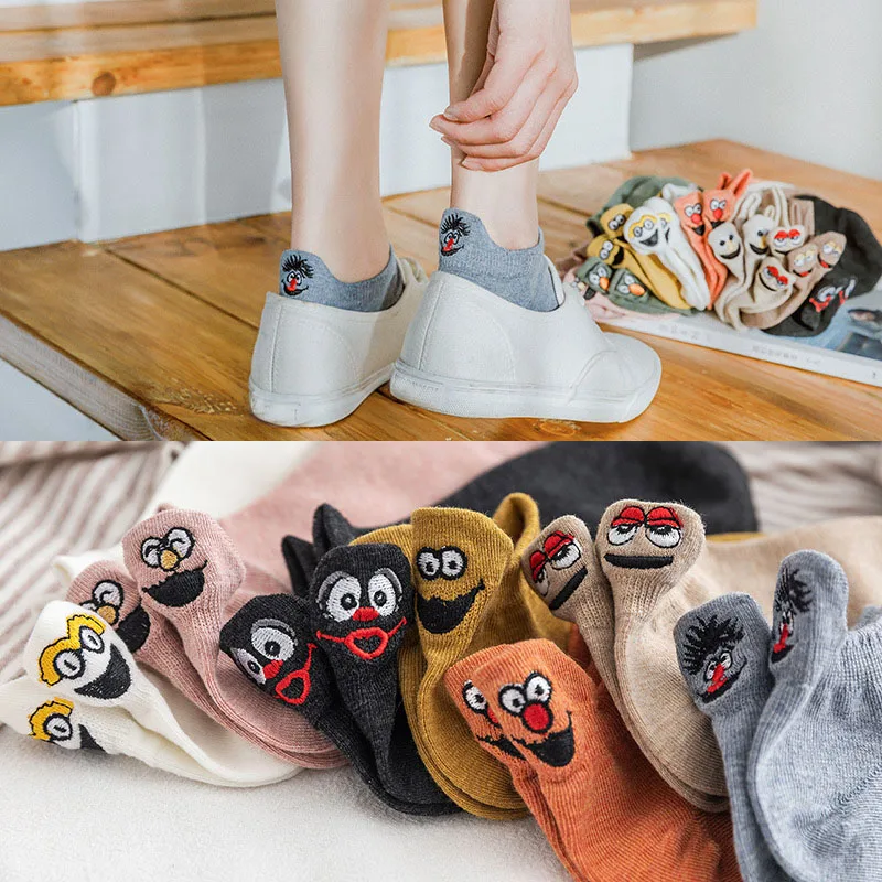 1 пара летние женские носки с вышивкой Kawaii модные забавные для девочек подростков