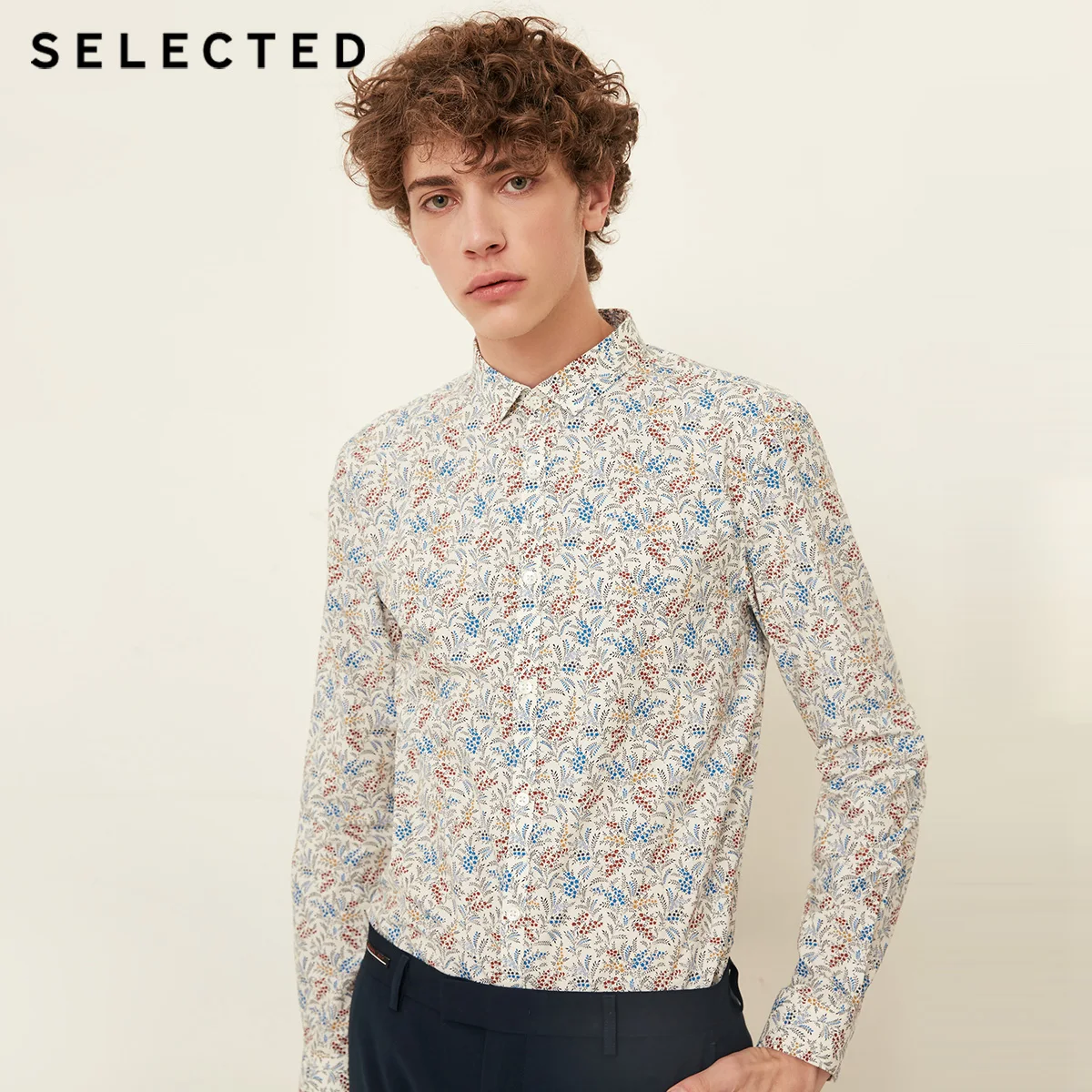 SELECTED new men's pure cotton color pattern slim long