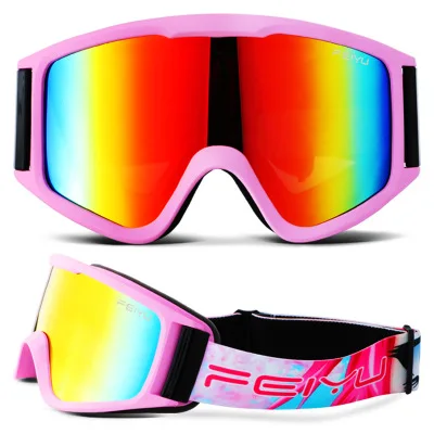 SAENSHING, сноуборд, очки, родитель-ребенок, лыжные очки, двойные линзы, анти-туман, дети, снег, спорт, взрослые очки, лыжные очки - Цвет: pink red of kids