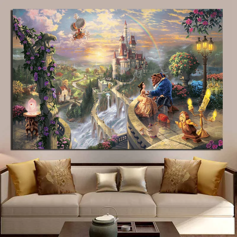 Красота и чудовище Томас Kinkade холст живопись гостиная украшение дома Современное украшение на стену, живопись маслом плакаты картины