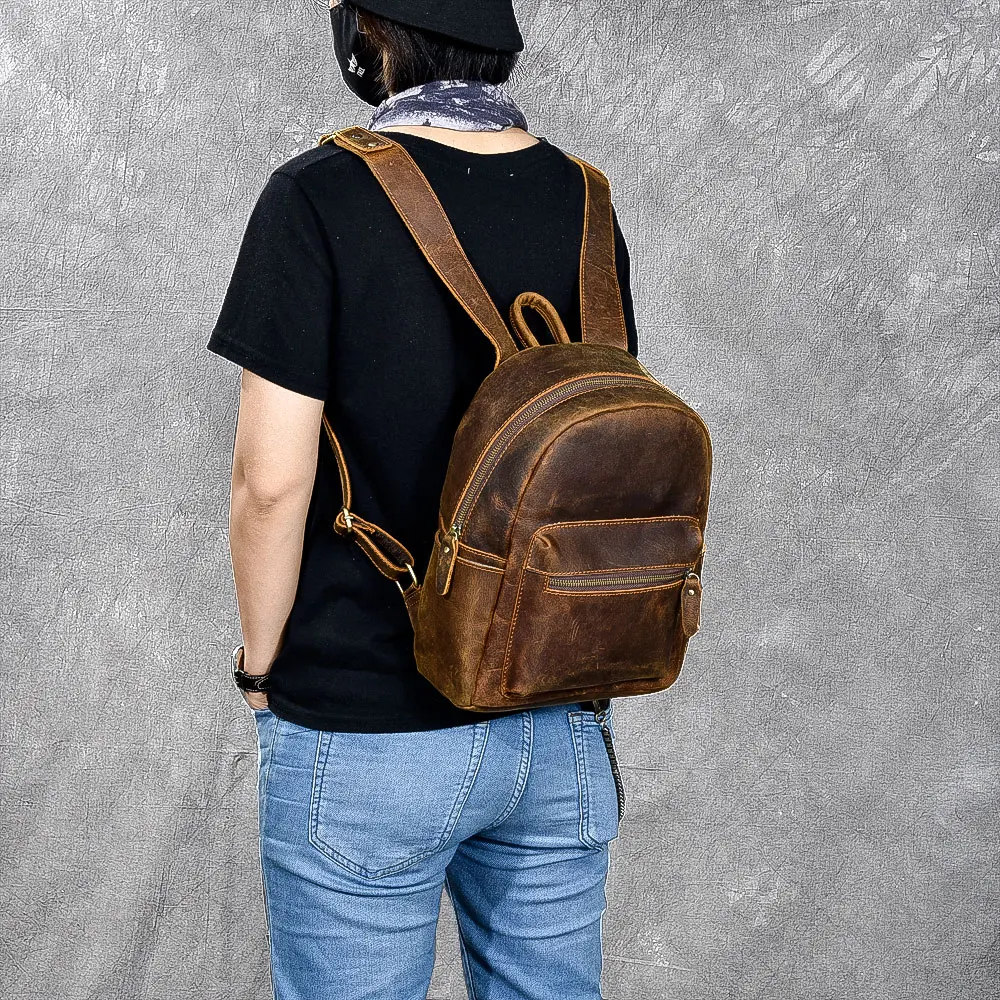 

vintage crazy horse genuine leather Oil backpack bag mochilas escolares para adolescente meninas backpack school women mini bag