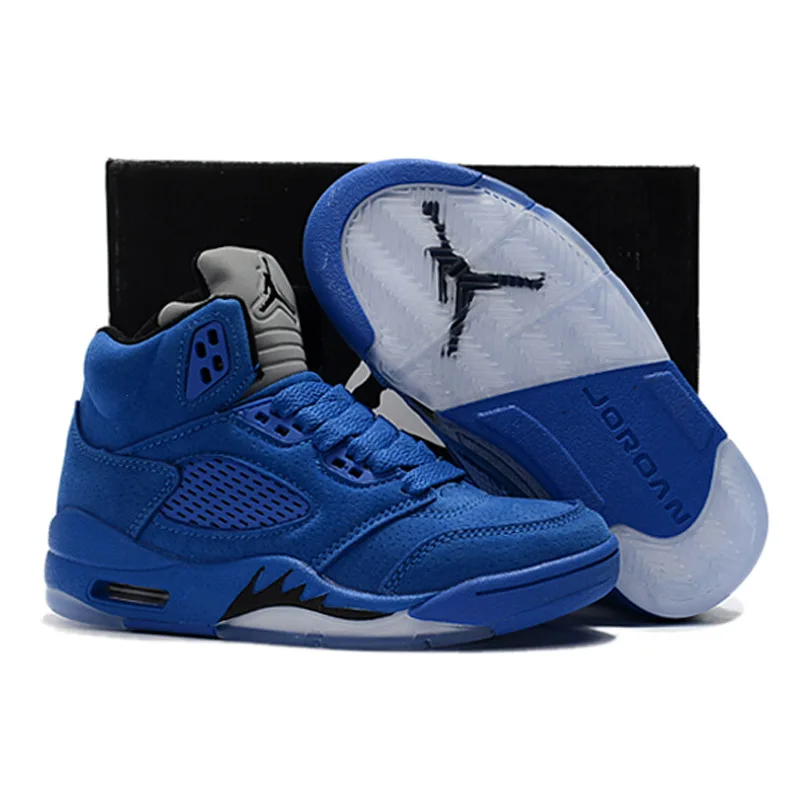 

Kids 5 Shoes Children Basketball Shoes Baby Sneaker AIR US JORDAN Red Blue suede Metallic Silver White Cement Shoes