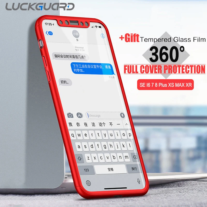 

For iPhone Xs Max X 8 6 6s 7 Plus 5 5s SE Phone Case Full Protective Hard 360 With Glass Case Back Cover For iPhone Xs Xr X Capa