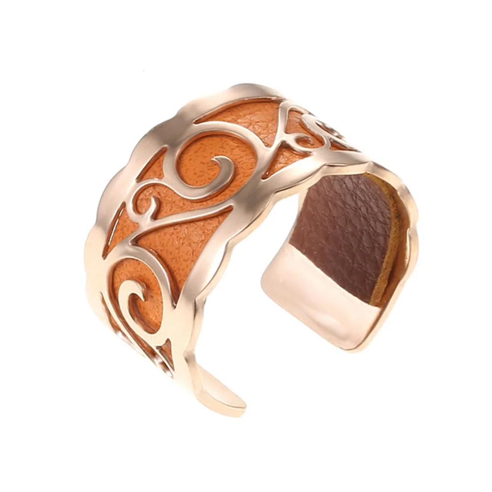 orange and brown Legenstar, регулируемое кольцо из розового золота, Сменное кожаное кольцо для женщин, элегантное женское кольцо с листом, Bijoux - Цвет основного камня: orange and brown