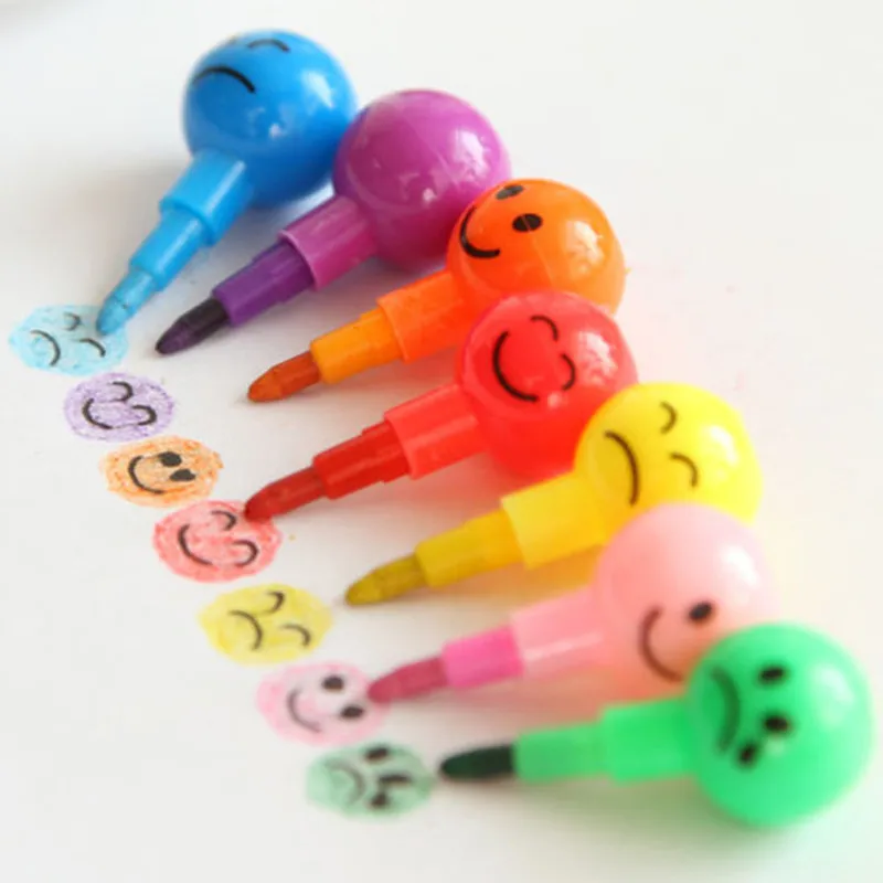 1PCS NEW Details about New 7 Colors Cute Stacker Swap Smile Face Crayons Children Drawing Gift WYQ