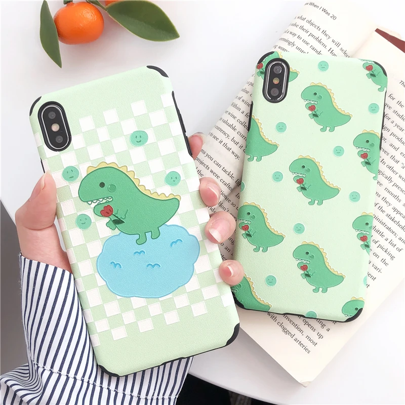 

Green Fresh Cartoon Animals Phone Case for Iphone X Xs Max Silk Pattern Soft Silicon Case for Iphone 6s 7 8plus Xr Back Cover