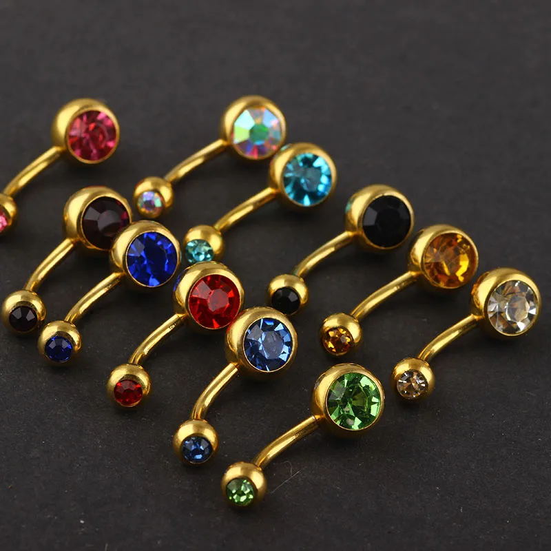 TIANCIFBYJS Belly Button Ring Steel 50PCS Crystal Body Jewelry Piercing