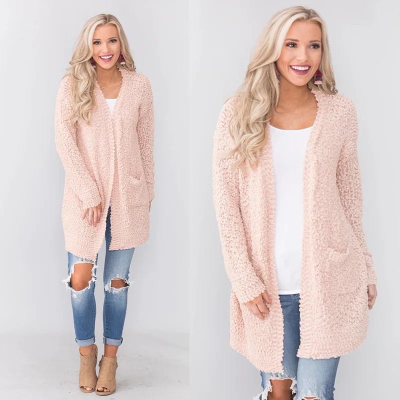 

Women Jackets Coat Autumn Fleece Warm Cotton Veste Femme Long Jackets Women Pockets Loose Long Sleeve Tops Cardigan WLD429