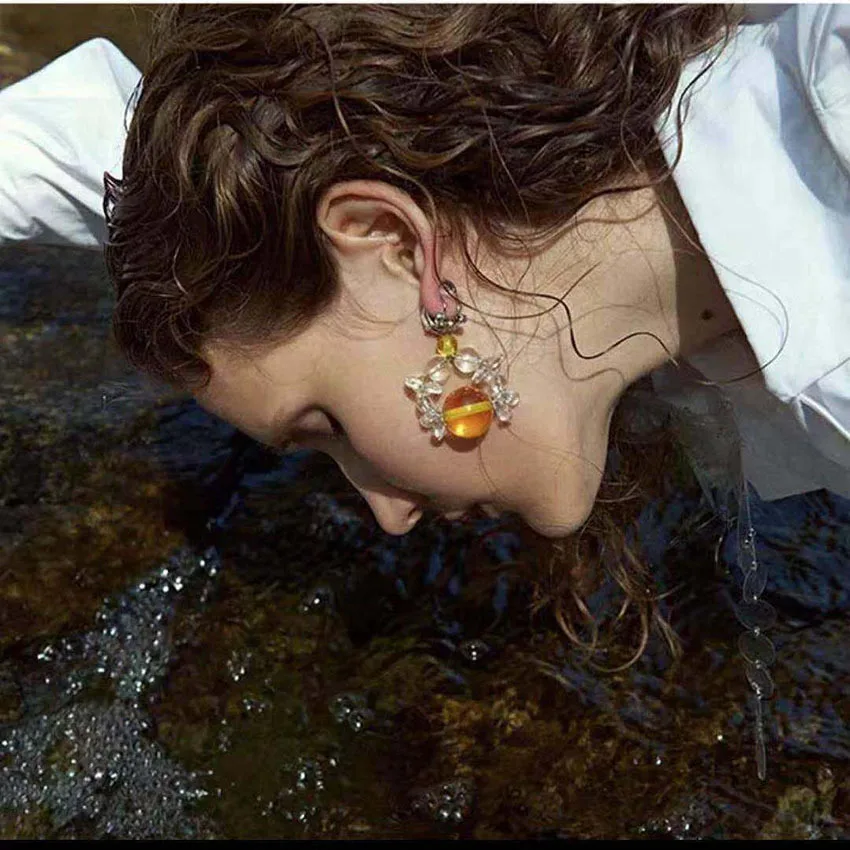 

New Korean fashion geometric transparent water polo wild earrings star with the same personality earrings accessories 988