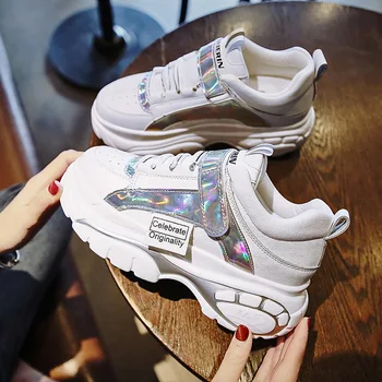

Casual White Shoes Women Chunky Sneakersd Platform zapatos de mujer 2019 Spring New chaussures femme Ladies footware Patchwork