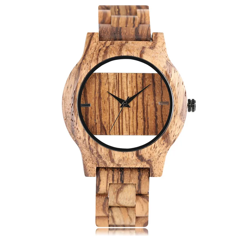 

New Arrival Full Wooden Hand-made Men Quartz Watches Hollow Simple Dial Bracelet Clasp Wood Watchband Cool Watches Clock Gift