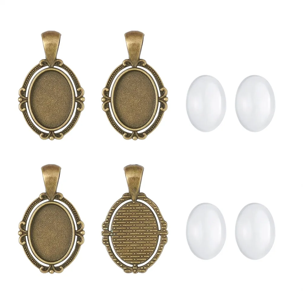 

PandaHall 10Set 34x21x2.5mm Tibetan Style Alloy Metal DIY Necklace Pendant Cabochon Settings for Jewelry Making DIY Findings