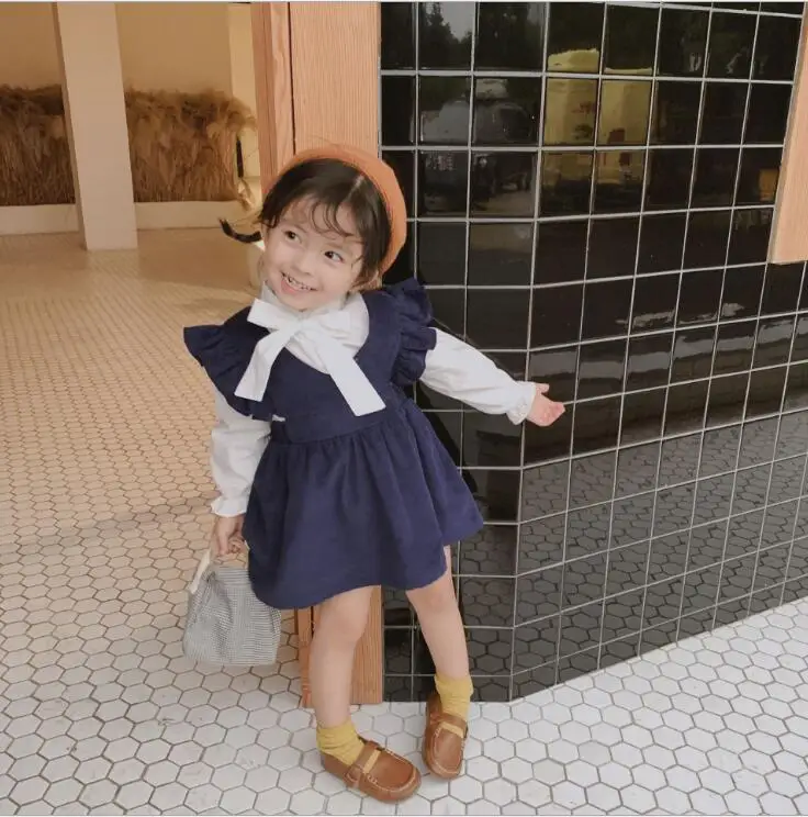 Платье в Корейском стиле с оборками для девочек модные осенние хлопковые платья-майки для девочек 1-6 лет PX181