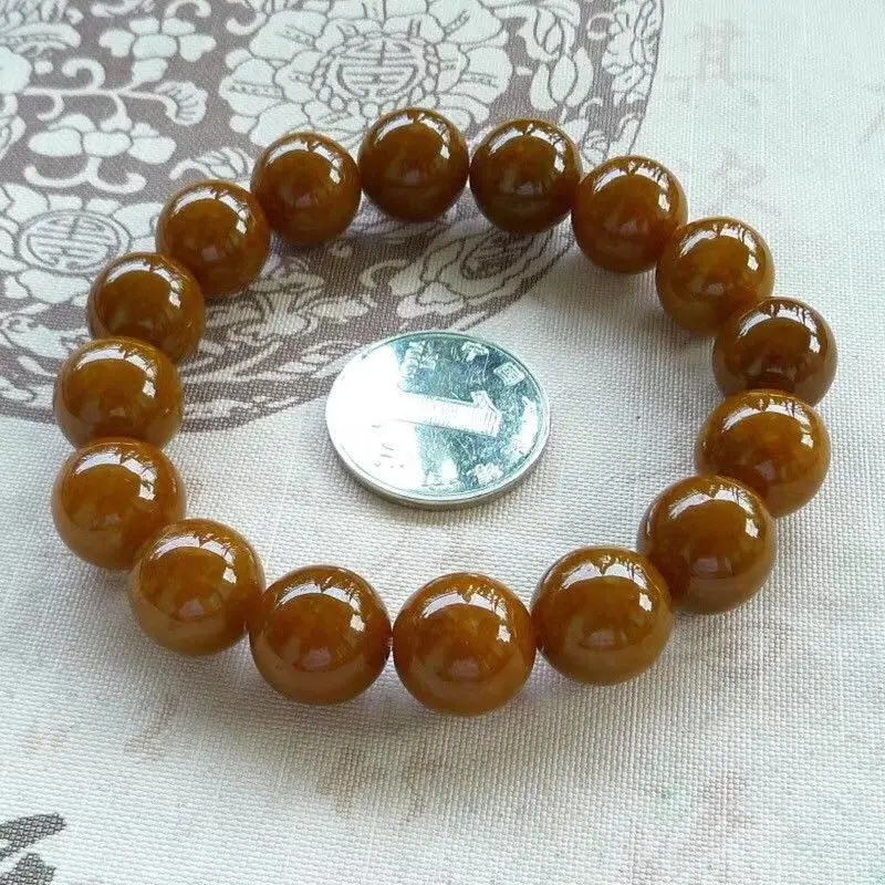 Chinese VTG Maroon Red Jade Jadeite 13.6mm Bead Beads Bangle Fine