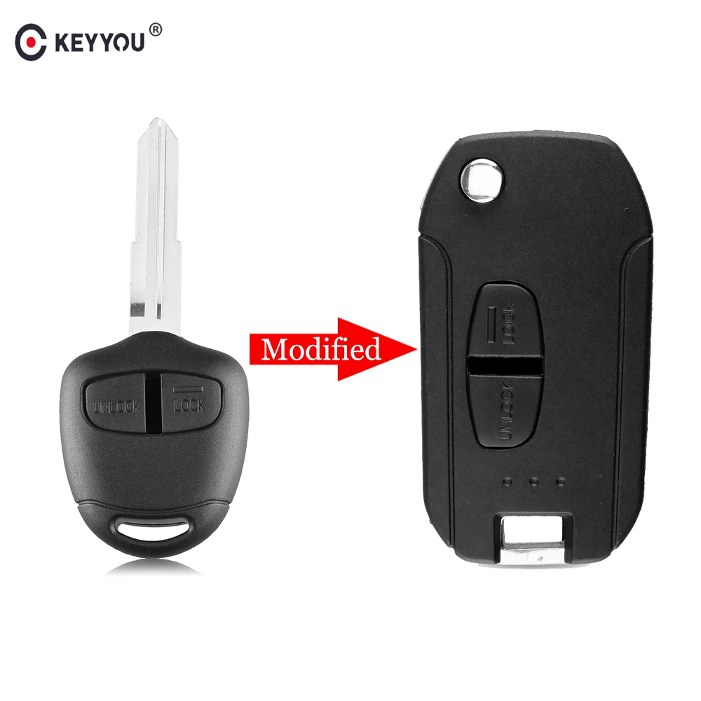 

KEYYOU Modified 2 Button Car Remote Key Shell Case For Mitsubishi Outlander Lancer Evolution Grandis Folding Flip Blank Key Case
