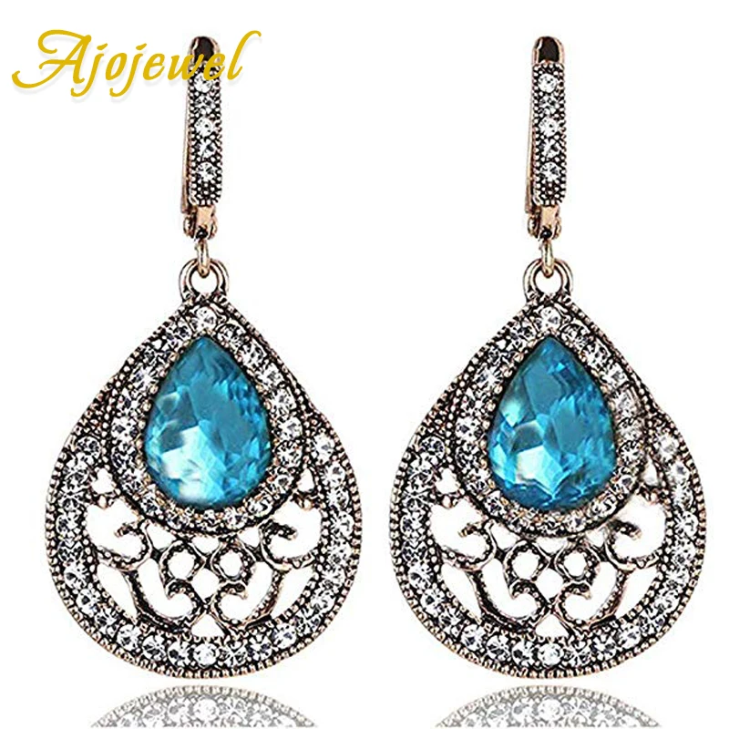 Женские серьги капли Ajojewel в винтажном стиле с голубыми кристаллами стразы