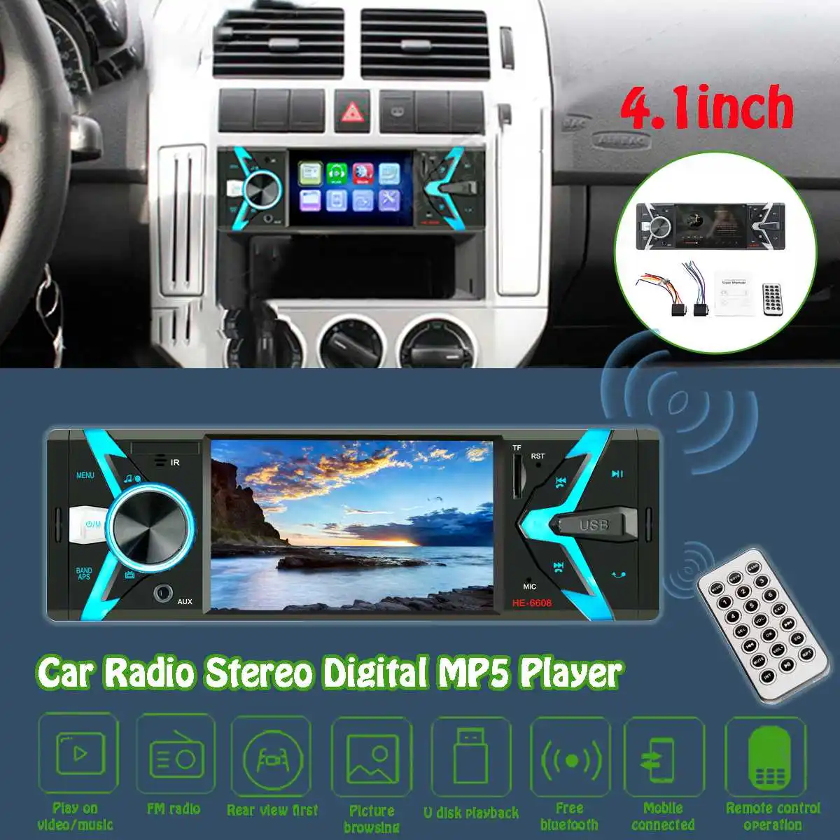 

4.1" Car Radio Stereo Digital MP5 Player bluetooth FM Audio Handsfree Autoradio 12V Screen Digital Display MP5