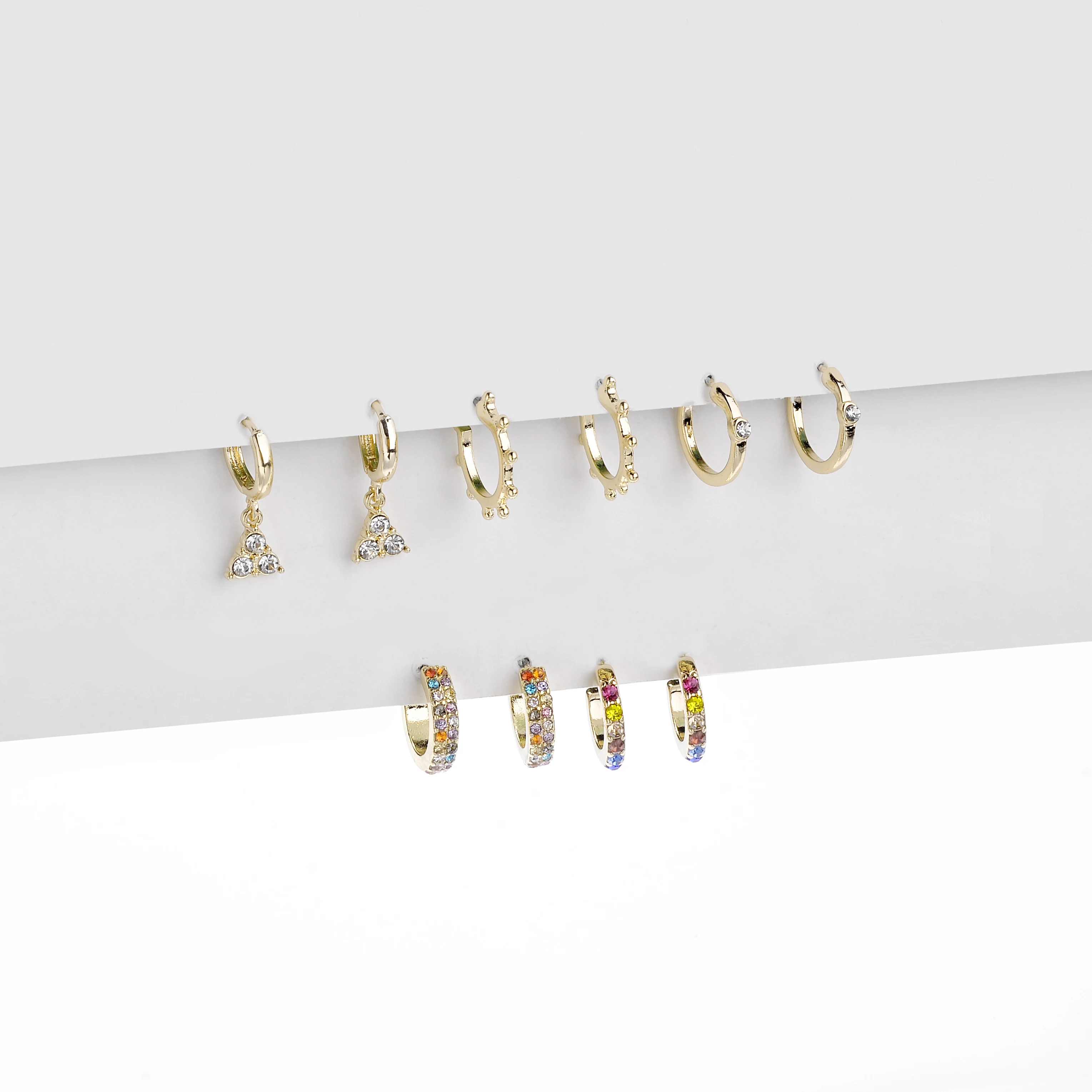 

LUNA CHIAO Fashion Jewelry Rainbow Colorful Crystal Mini Hoop Earrings Set Women Metal Earring Hoops
