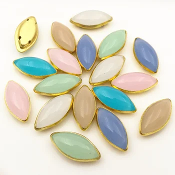 

High Quality 7x15mm Navette Sew On Beads New Acrylic Opal Bead With Gold Claw Setting Horse Eye Jewelry Fancy Stone N1003