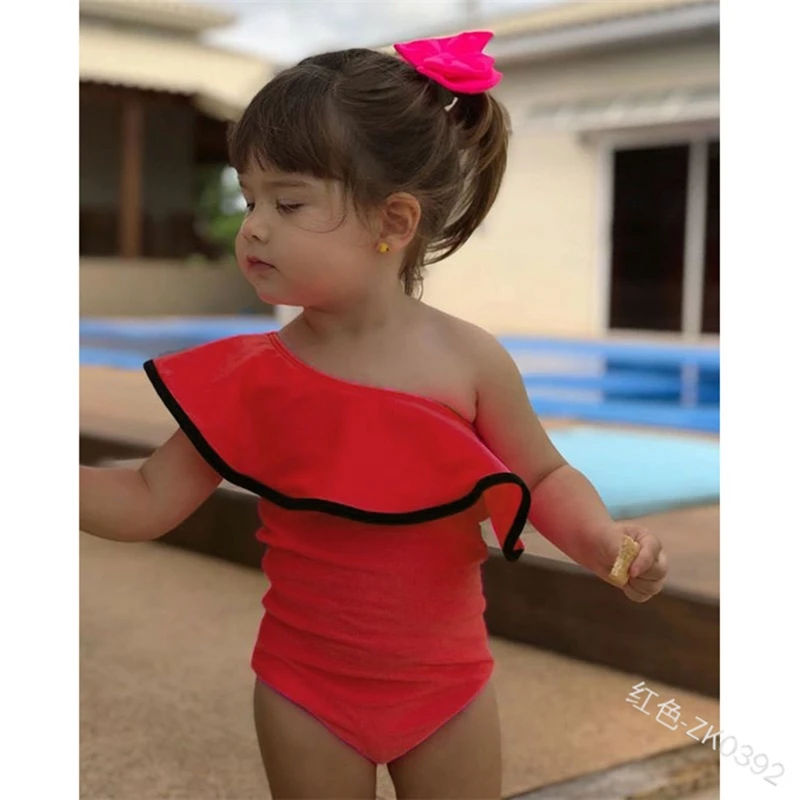 Летний модный купальный костюм для маленьких девочек; купальный костюм; Новинка года; детский купальный костюм для водных видов спорта - Цвет: red