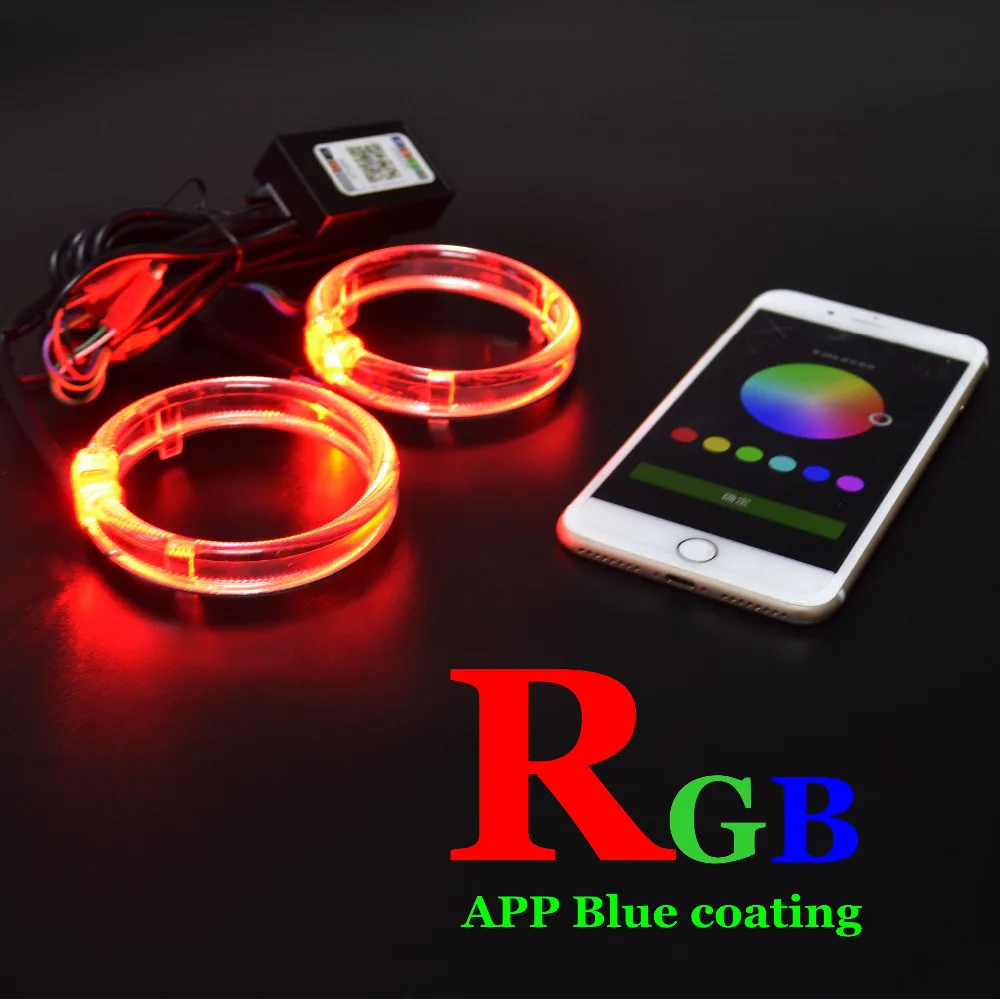 Bluetooth APP управление RGB светодиодный ангельские глазки 2,5 3,0 дюймов спрятанный проектор bixenon объектив СВЕТОДИОДНЫЙ ангельские глазки комплект кожухов меняющая цвет маска