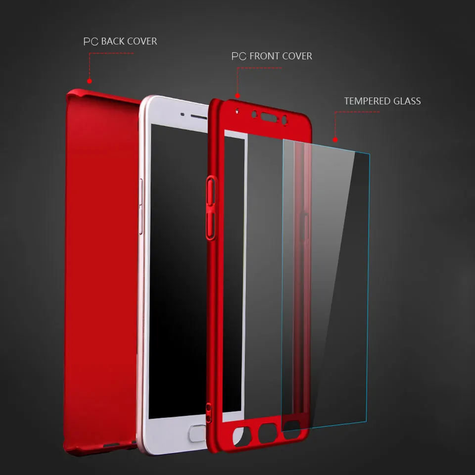 360 PC Cover Front + Back 9H Tempered Glass Plastic Phone Cases For XiaoMi 5X 5 Plus 6 A1 RedMi Note 4 4X 3 3s 4A 5A On Fundas |
