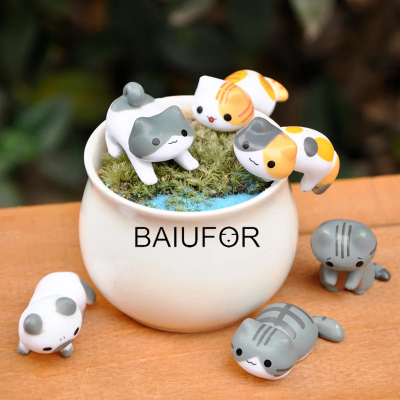 

BAIUFOR Animal Miniature Cartoon Cat Terrarium Figurines DIY Fairy Garden Decoration Moss Landscape Decor Key Ring Material