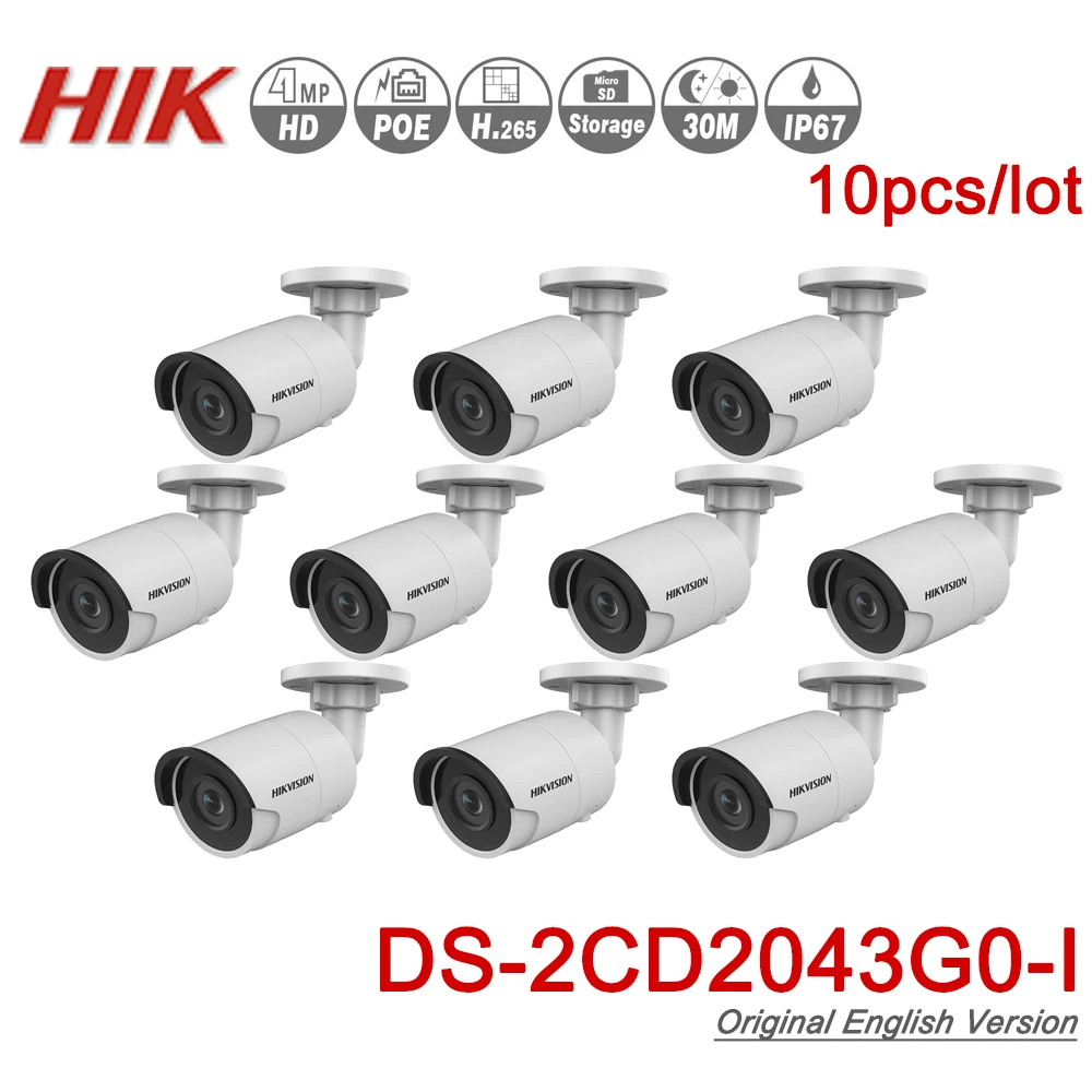 

Hikvision Original IP Camera 4MP DS-2CD2043G0-I Bullet network CCTV Camera POE SD Card Slot H.265+ IP67 built-in MIC 10PCS/lot