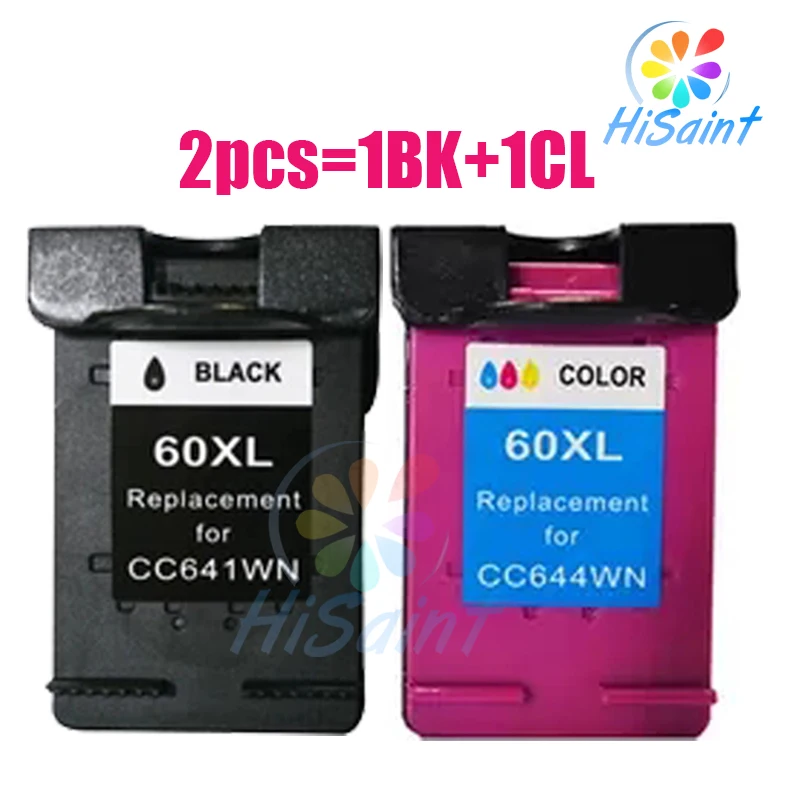 hisaint 2Pcs for HP 60XL Black&Color Ink Cartridges for HP Deskjet