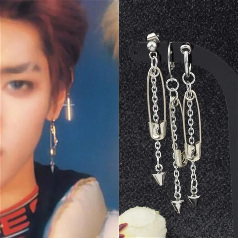 

Punk Pin Rivet Taper KPOP DNA Korean V Stud Earrings Pendientes Mujer Moda Geometric Steel For Women Brincos Earrings Men