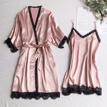 

Women Lace Pajamas Sexy Underwear V-Collar Robe Lingerie Sling Wholesale Robe Gown Sets with Belt 6.4