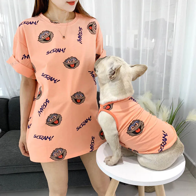 

2019 New Arrival Pets Dog Clothes Fashion Pet Matching Clothes For Small Dogs Costume French Bulldog Print Pet T-shirt Pets Vest