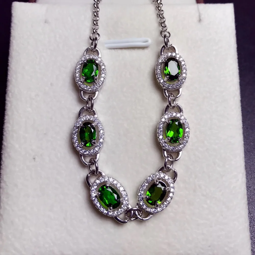 Bracelet de gemme diopside vert naturel Bracelet de pierres précieuses naturelles 925 bracelet en a