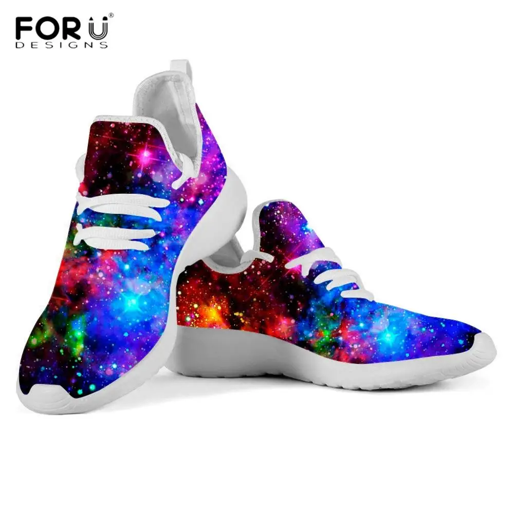 FORUDESIGNS Universe/Space/Nebula/Galaxy Printed Woman Flats Shoes Breathable Knit Mesh Sneakers Spring/Autumn Casual Footwear