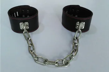 

Interest handcuffs supplies stainless steel thick chain Leather handcuffs shackles film television special room escape game prop