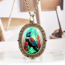 Мини Размер овальные красочные птицы узор кварцевые карманные часы ожерелье Женские часы Подвеска новые модные часы